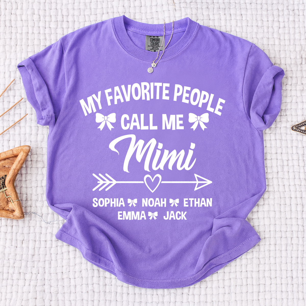 Comfort Colors® My Favorite People Call Me Mimi Shirt, Personalized Mimi T-Shirt with Custom Family Names and Heart Arrow Design