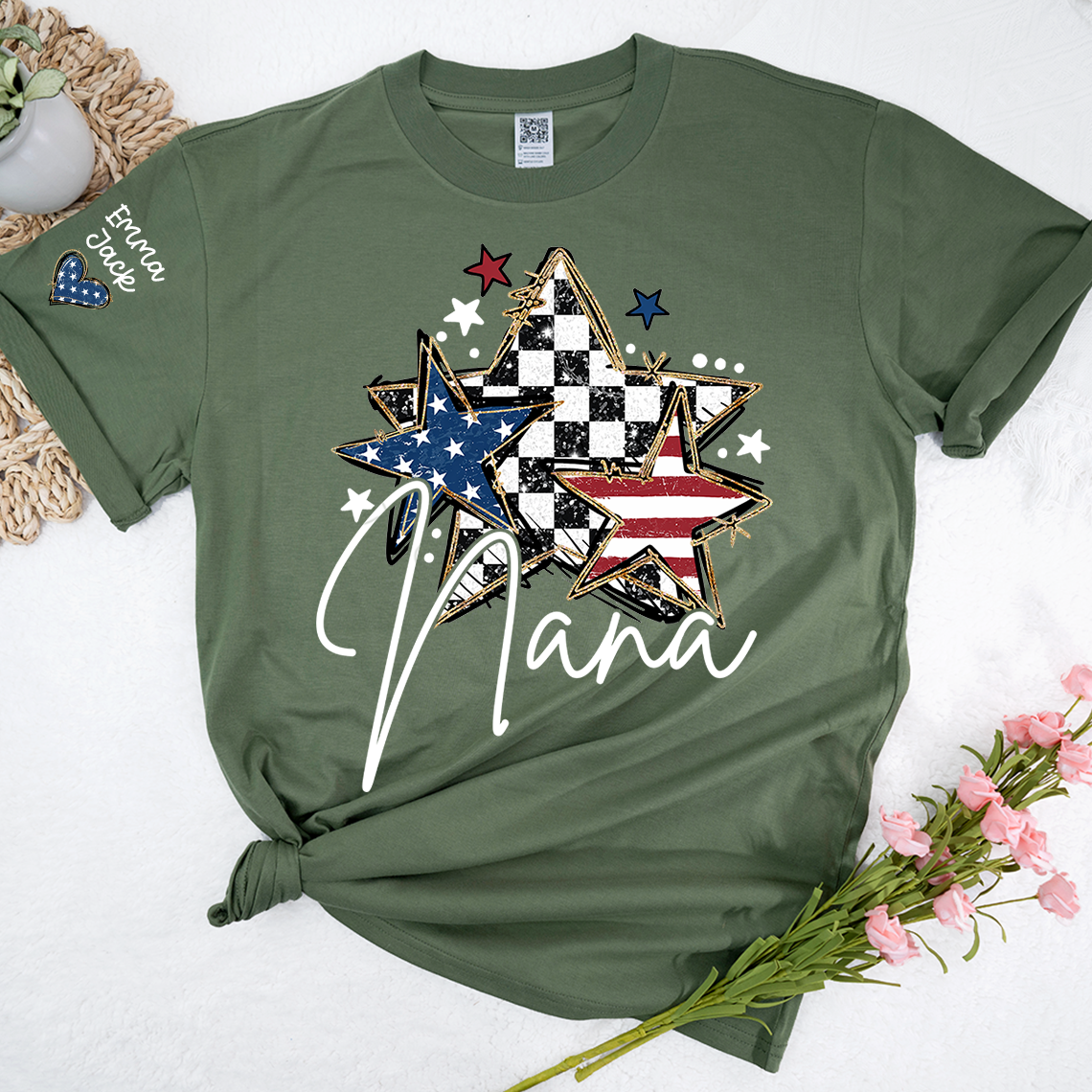 Custom Nana Flag Star T-shirt, Grandma Shirt with Kids, Mother's Day Gift for Grandma