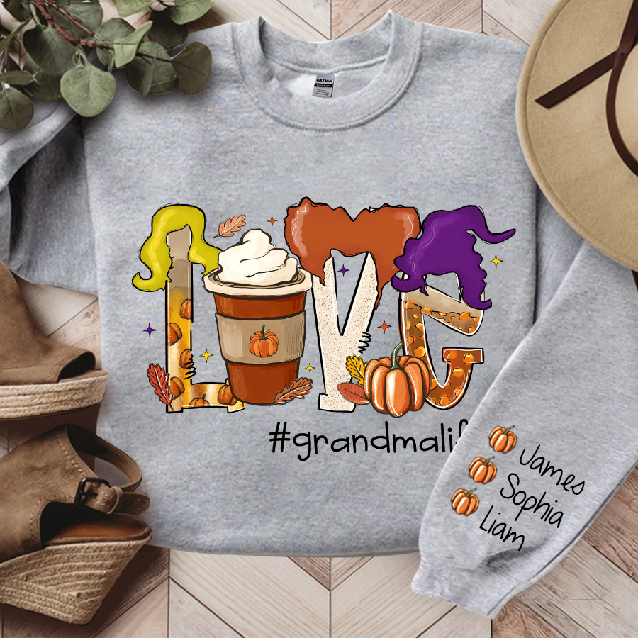 Love Grandma Life Coffee Autumn, Custom Grandma & Kids, Autumn Gift, Grandma Gift TH Sweatshirt