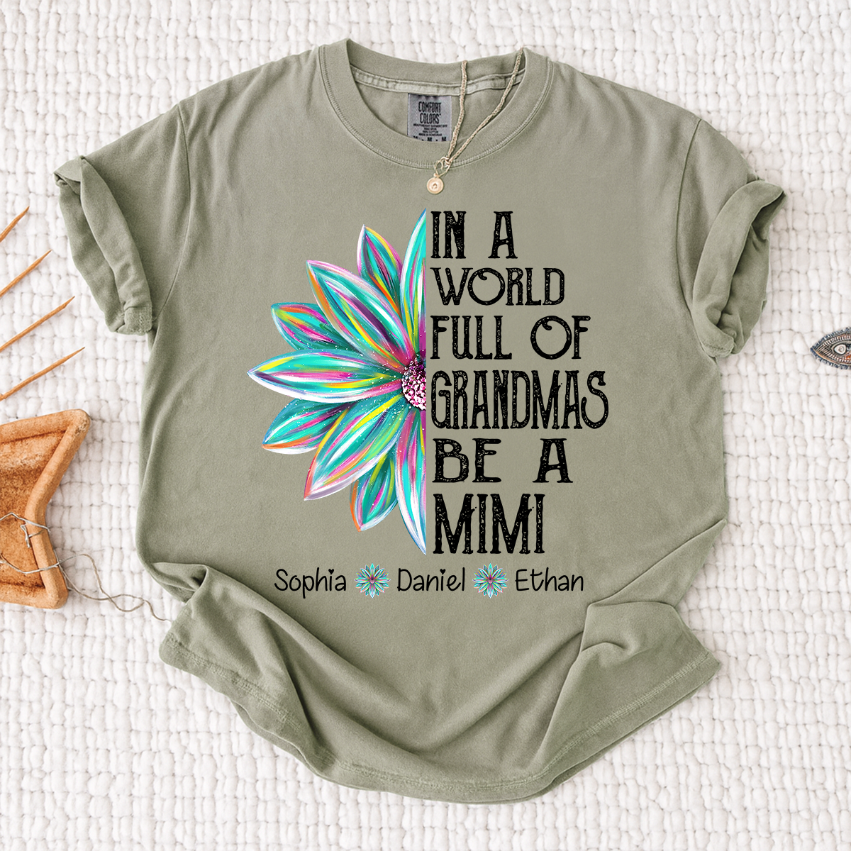 Comfort Colors In A World Full Of Grandmas Be A Mimi Shirt, Personalized Mimi T Shirt with Grandkids Names, Custom Grandma Gift Tee