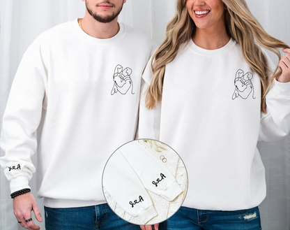 Custom Embroidered Portrait Sweatshirt from Photo, Personalized Couple Portrait Outline Sweatshirt, Matching Couple Sweater, Couple Gifts Hoodie, Sweatshirt