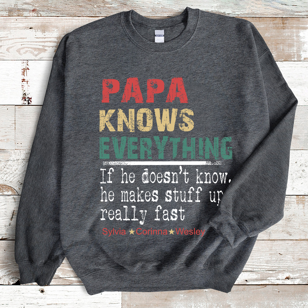 Personalized Papa Knows Everything, Grandpa Shirt With Grandkids Sweatshirt
