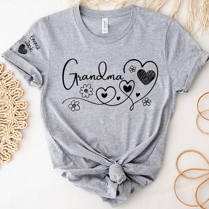 Personalized Grandma Shirt, Custom Family T-Shirt with Heart and Flower Design, Ideal Gift for Grandma
