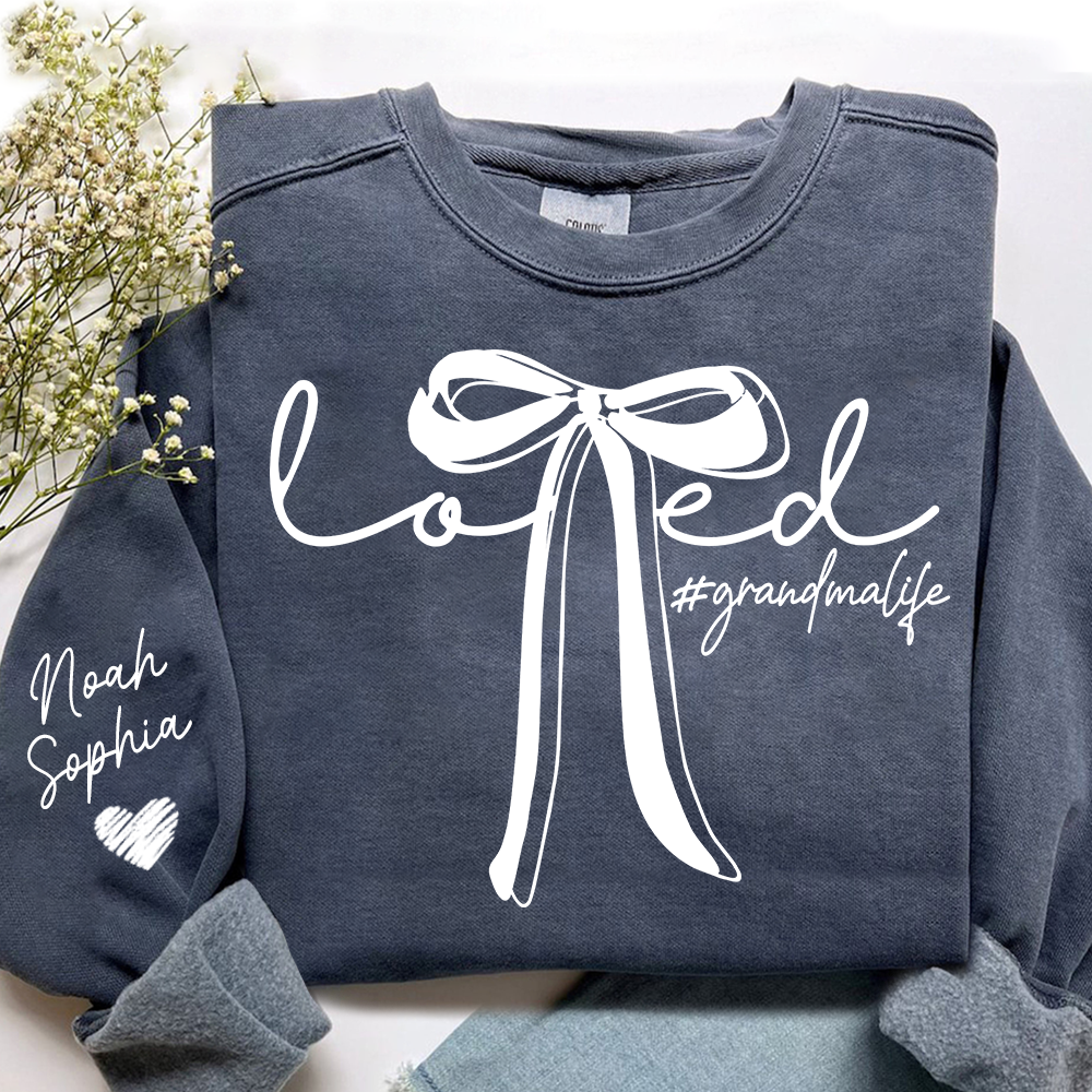 Personalized Grandma Sweatshirt, Loved Bow Design Custom Name Gift