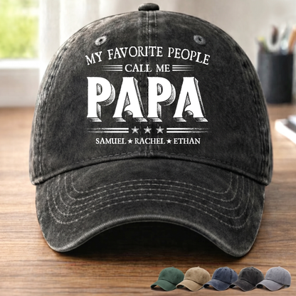 Personalized Washed Denim Baseball Cap with Papa Quote, Custom Kids' Names, Vintage Dad Hat, Unique Gift for Fathers & Grandpas