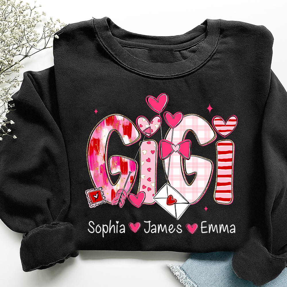 Valentine's Day Sweatshirt, Personalized Gift with Name for Grandma and Grandchildren