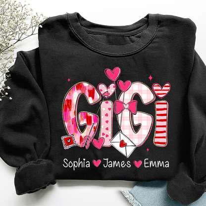 Valentine's Day Sweatshirt, Personalized Gift with Name for Grandma and Grandchildren