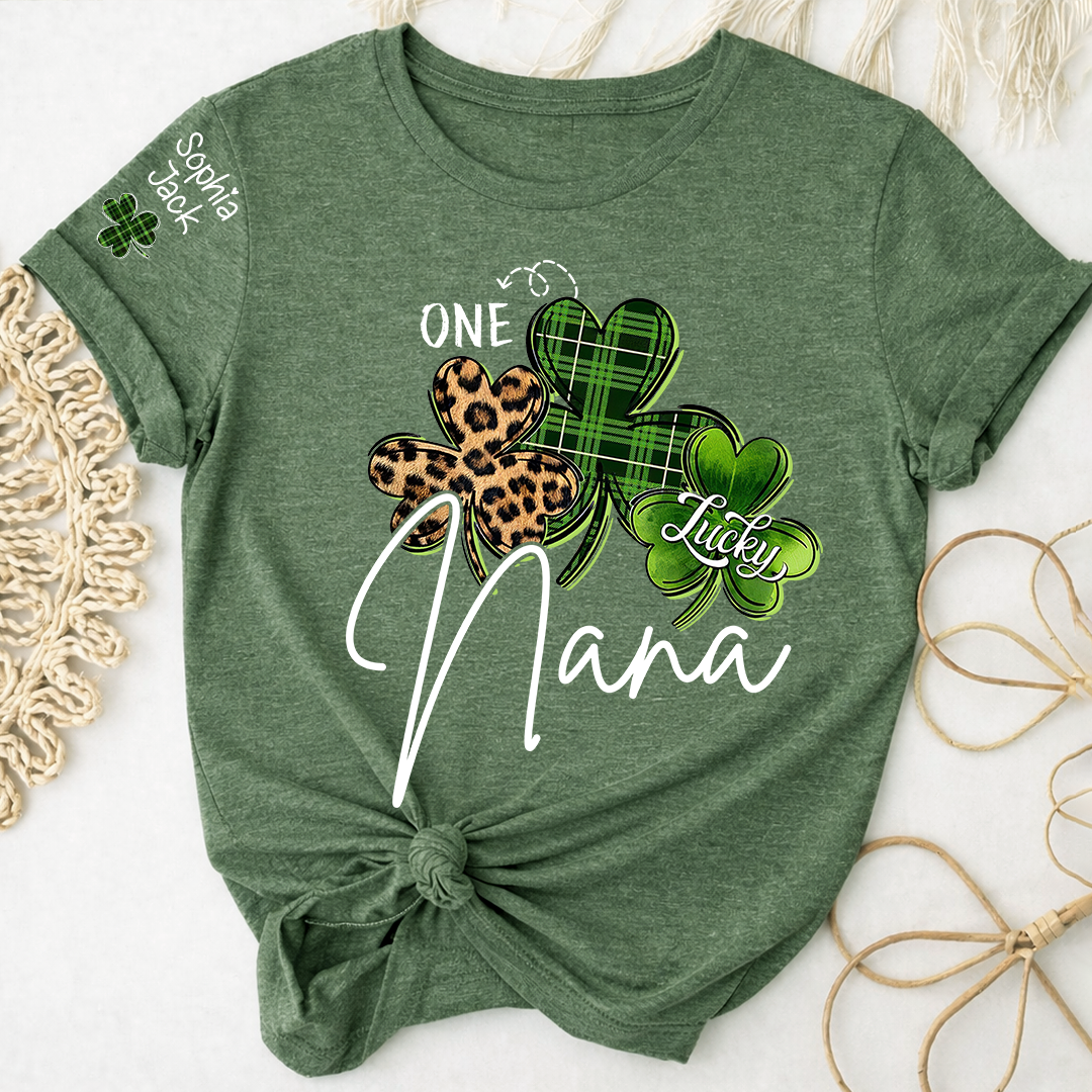 One Lucky Nana T-shirt For St. Patrick's Day, Personalized T-shirt For Grandma With Children's Names