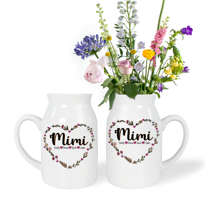 Heart Mimi Wildflowers And Kids - Custom Home Decoration Flower Vase According To Family Requirements - Warm Gift For Mother's Day, Ceramic Flower Vase