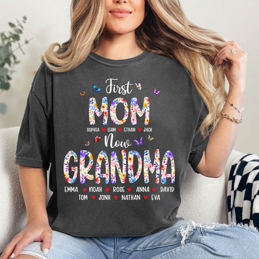 First Mom I Love Grandma Shirt, Personalized Grandma T-Shirt with Custom Family Names
