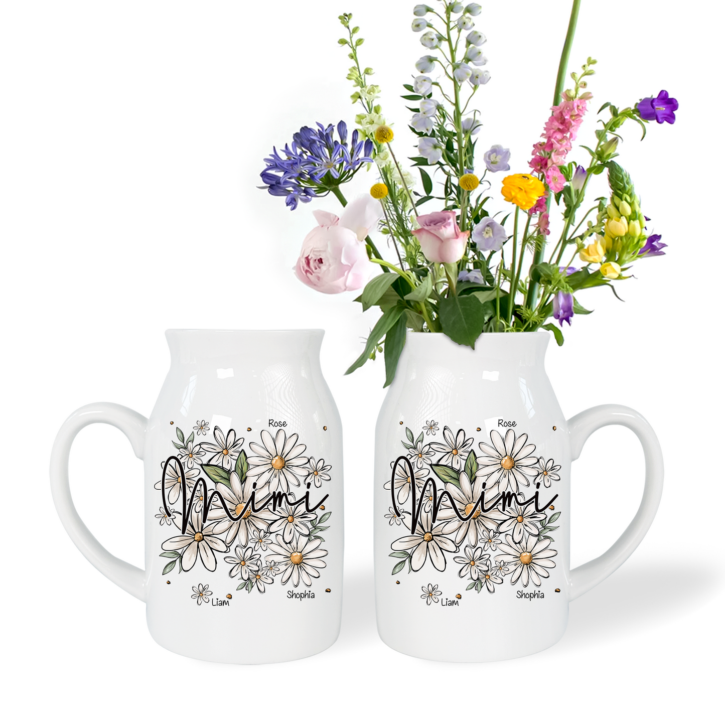 Daisy Mimi And Kids - Custom Home Decoration Flower Vase According To Family Requirements - Warm Gift For Mother's Day, Ceramic Flower Vase