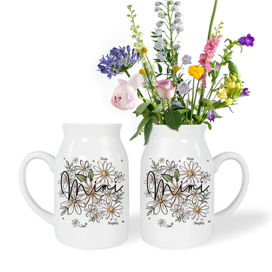 Daisy Mimi And Kids - Custom Home Decoration Flower Vase According To Family Requirements - Warm Gift For Mother's Day, Ceramic Flower Vase