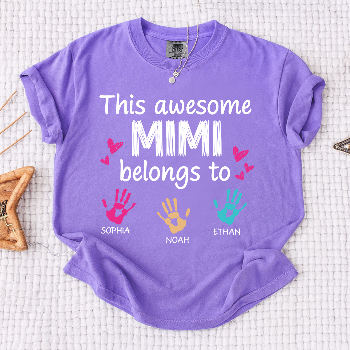 Comfort Colors Custom This Awesome Mimi Belongs to T-shirt with Handprint Design and Grandkids' Names