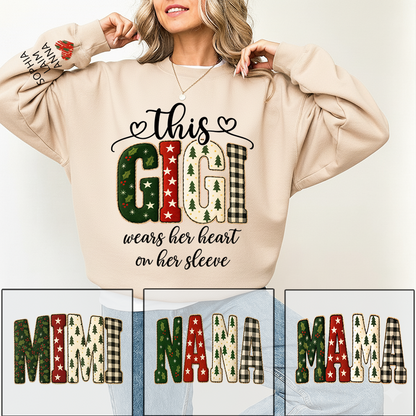Vintage Grandma Sweatshirt, Patchwork Holiday Letters Sublimation, Grandma Wears Heart on Sleeve