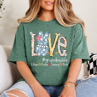 Grandma Life Love Shirt Personalized with Grandkids Names, Floral Family T Shirt