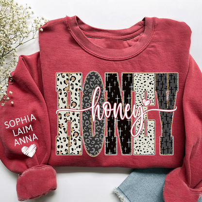 Personalized Honey Leopard Sweatshirt – Custom Bible Style Design, Unique Gift for Grandma and Her Grandkids