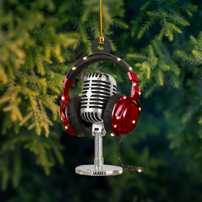 Personalized Microphone Ornament 2025 – Custom Name Singer Headphones Christmas Decoration Gift Ornament