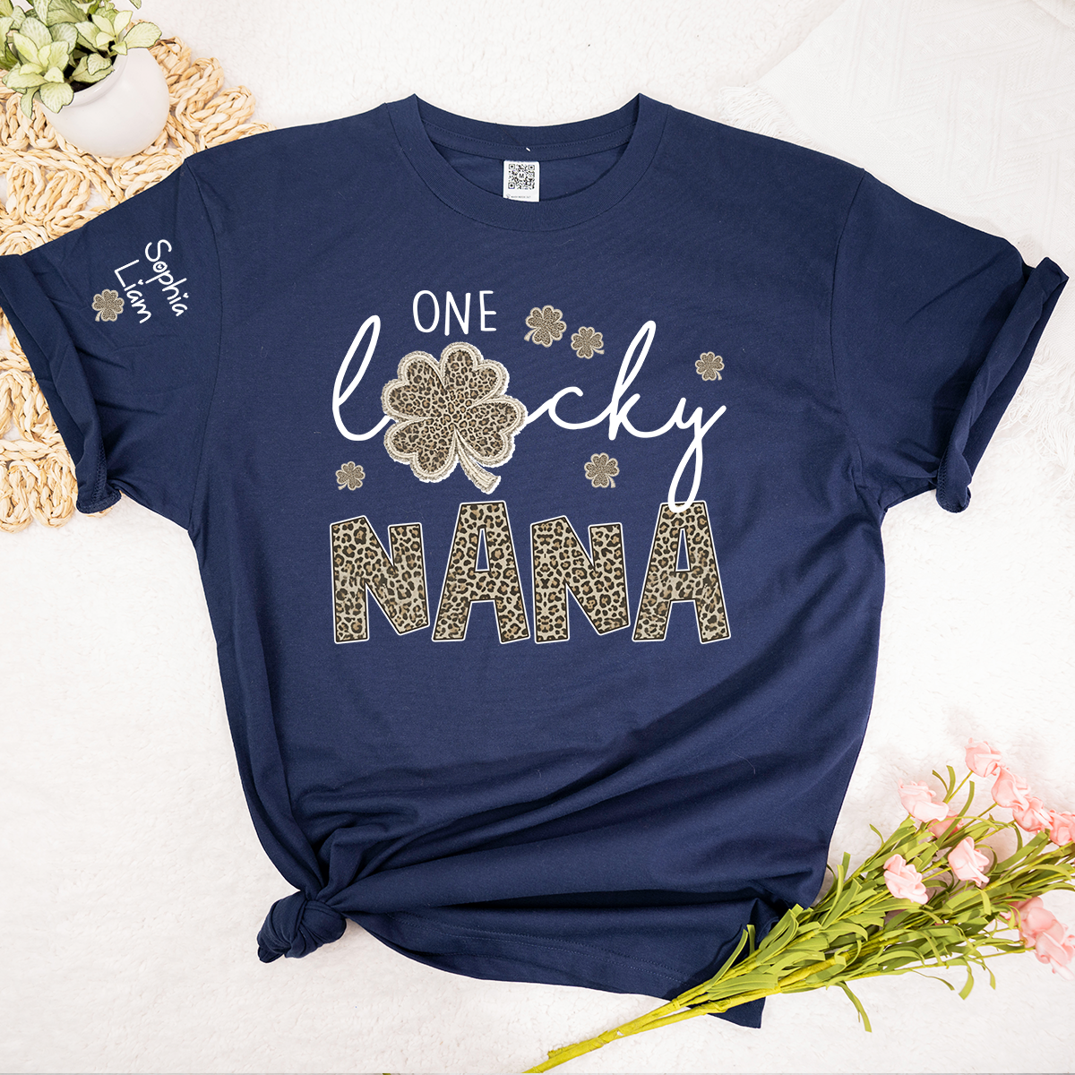 Lucky Nana Shirt, One Lucky Nana with Clover and Leopard Print, Personalized Grandma T-Shirt, St. Patrick’s Day Apparel