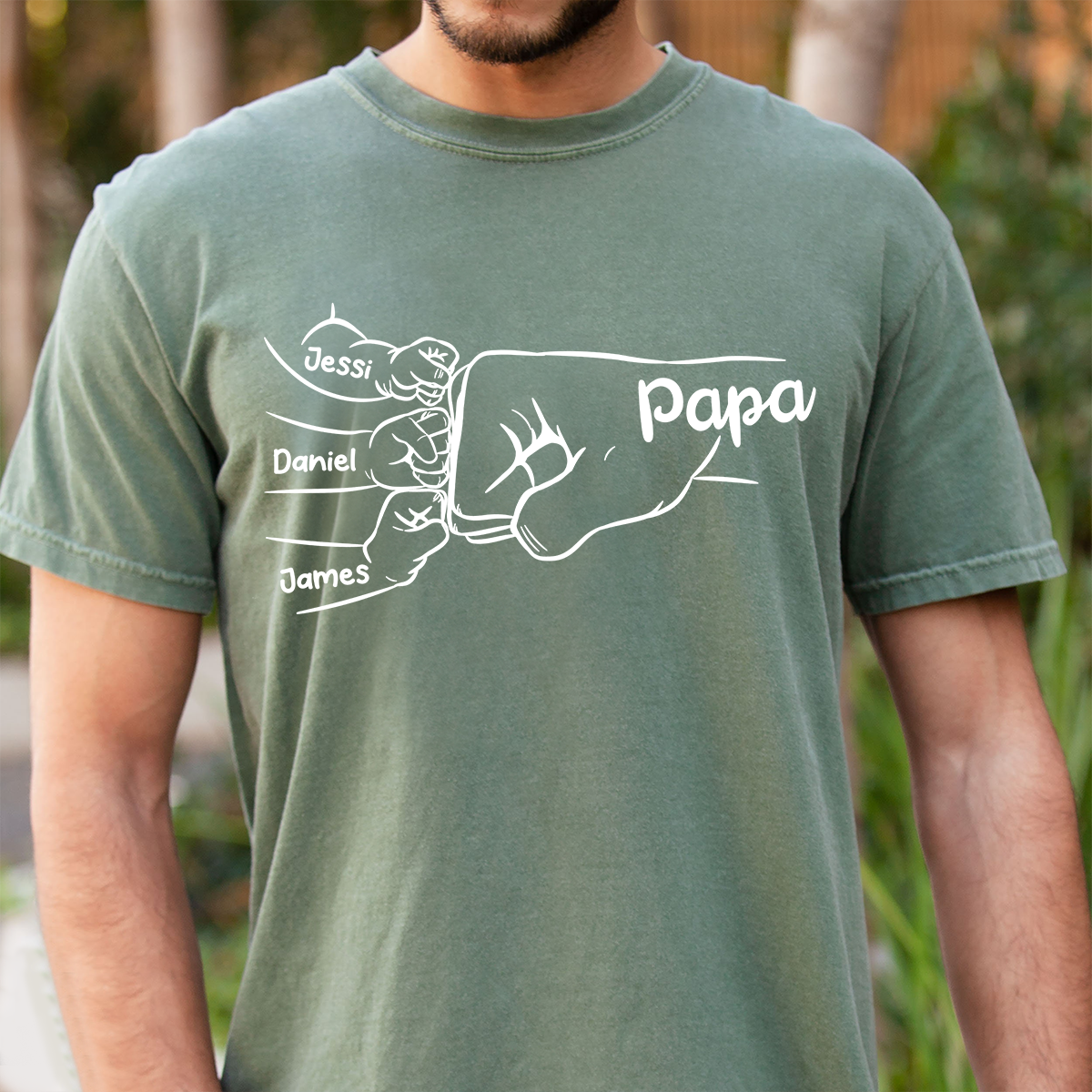 Custom Papa T-Shirt with Fist Bump Graphic – Personalized Father Gift Featuring Children’s Names