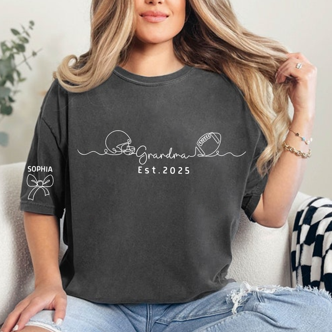Custom Grandma T Shirt, Football Line Art For Gift Grandma And Kids Est. 2025