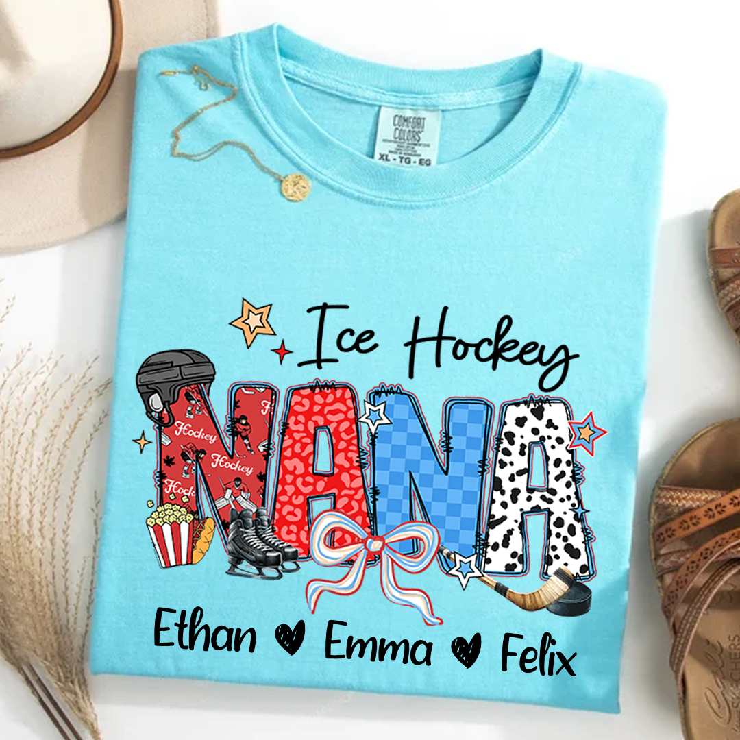 Comfort Colors® Ice Hockey Grandma T-Shirt, Custom Grandma With Grandkids Shirt