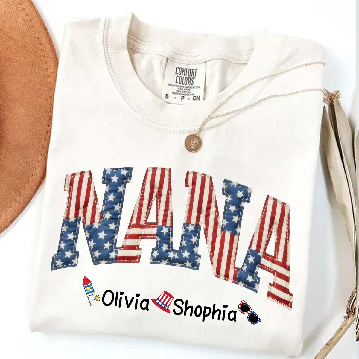 Comfort Colors Personalized Nana T-Shirt with American Flag Design – Custom 4th of July Gift for Nana with Grandkids Names