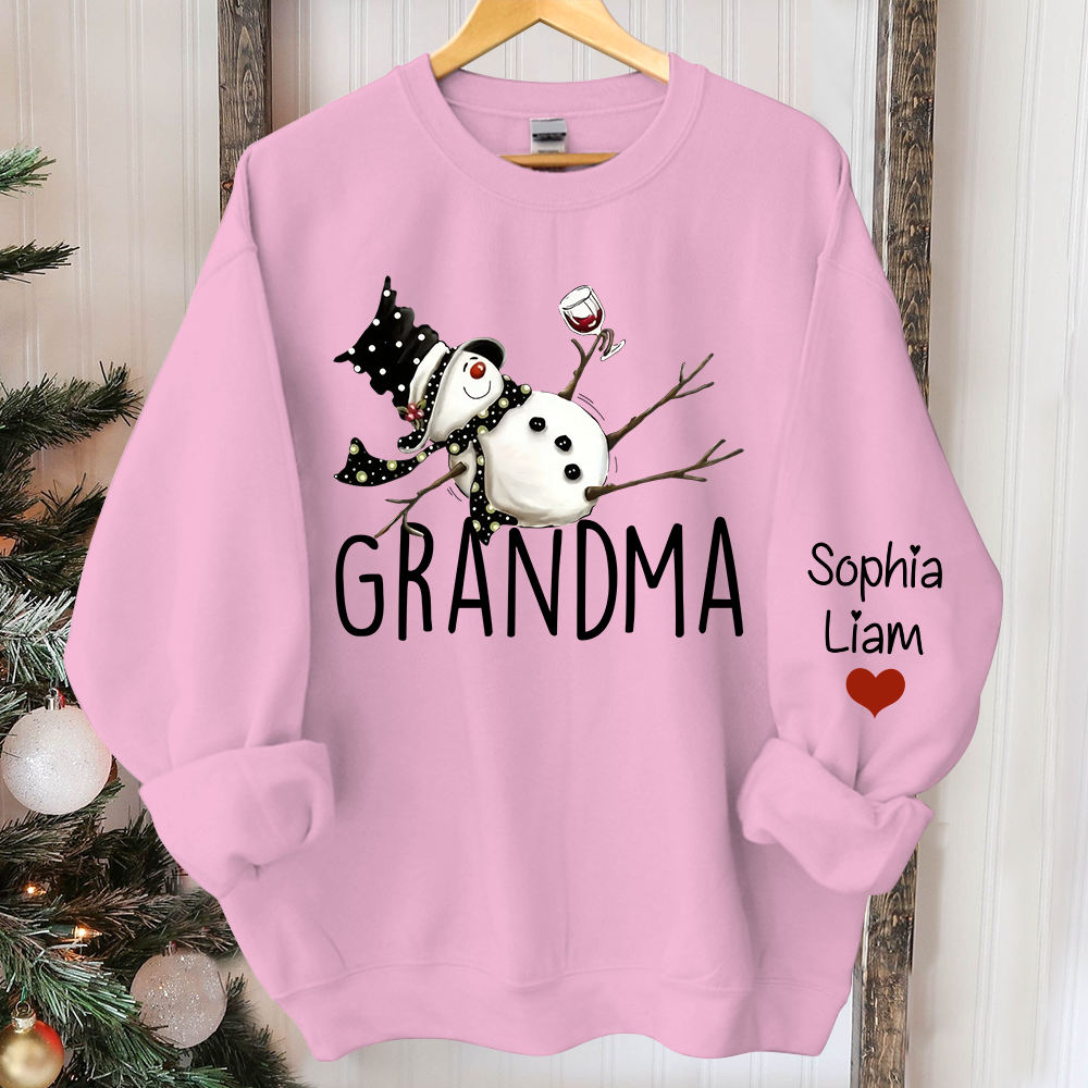 Custom Grandma Snowman And Kids Christmas Sweatshirt