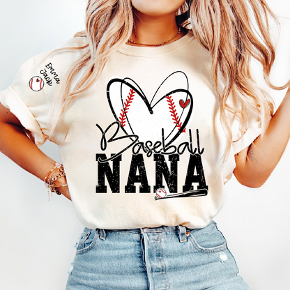 Baseball Nana Shirt, Personalized Family T Shirt with Custom Grandkids Names and Heart Design