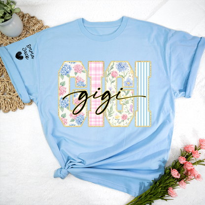 Custom Gigi T Shirt for Women, Personalized Grandma Tee, Floral Pattern Letters Graphic Shirt, Family Love Gift for Gigi