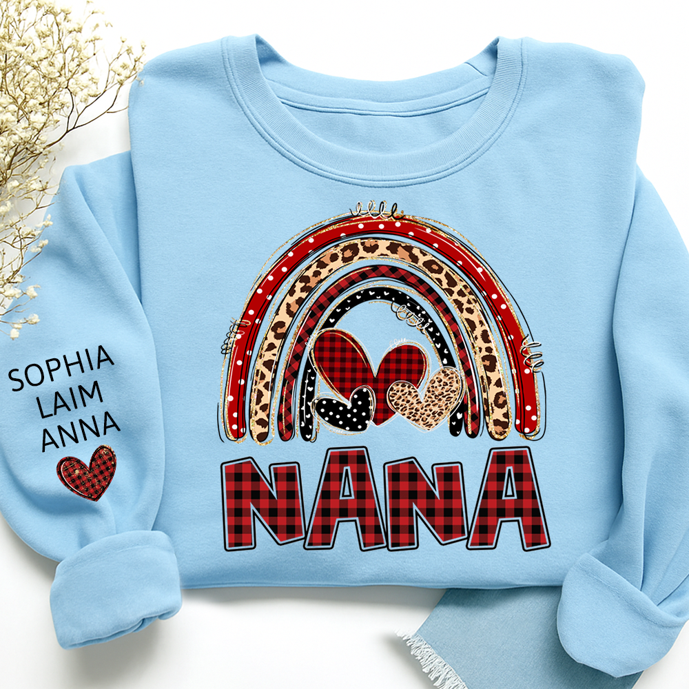 Grandma Leopard Plaid Rainbow Sweatshirt Personalized with Kids' Names