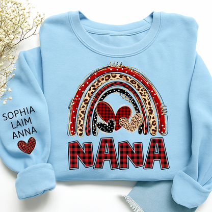 Grandma Leopard Plaid Rainbow Sweatshirt Personalized with Kids' Names