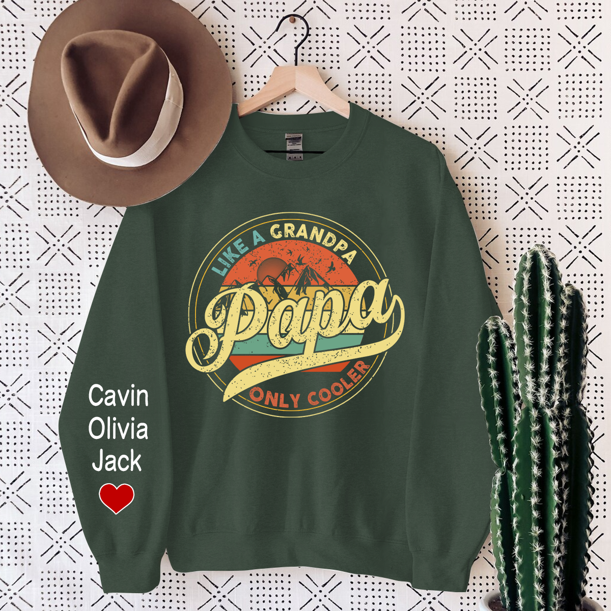 Papa Like A Grandpa Only Cooler, Custom Papa And Kids Sweatshirt