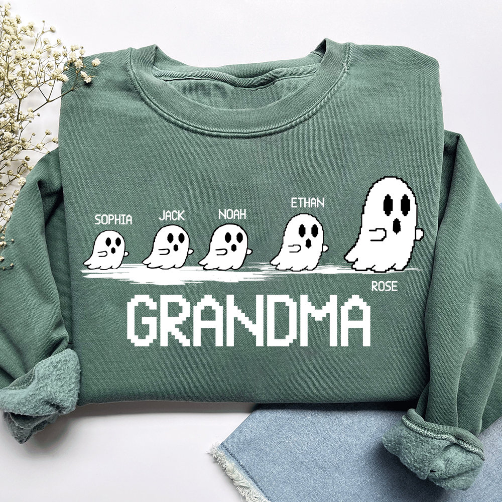 Personalized Grandma Ghost Sweatshirt, Custom Grandma And  Grandkids Names Halloween Gift