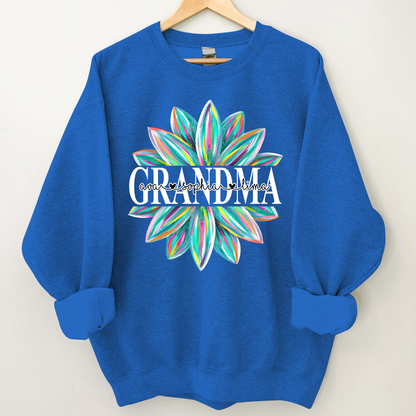 Custom Grandma Flower Color And Grandkids Sweatshirt