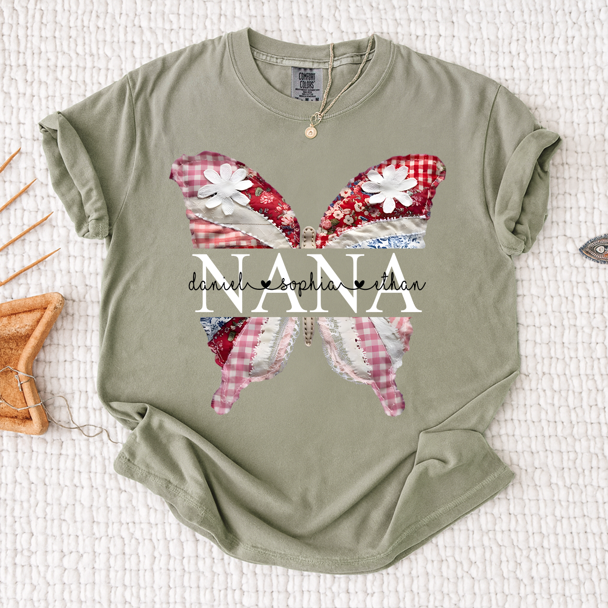Comfort Colors Custom Nana Butterfly Shirt, Personalized Grandmother T Shirt with Grandkids Names, Perfect Gift for Mother's Day, Birthday