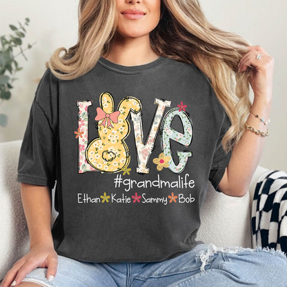 Love Grandma Life T Shirt, Personalized Flower Design with Children Names