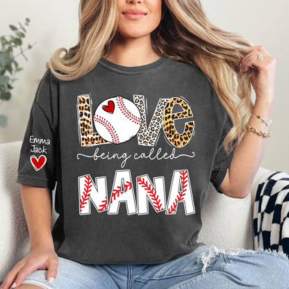 Love Being Called Nana Shirt, Personalized Baseball Design T-Shirt for Nana with Custom Names