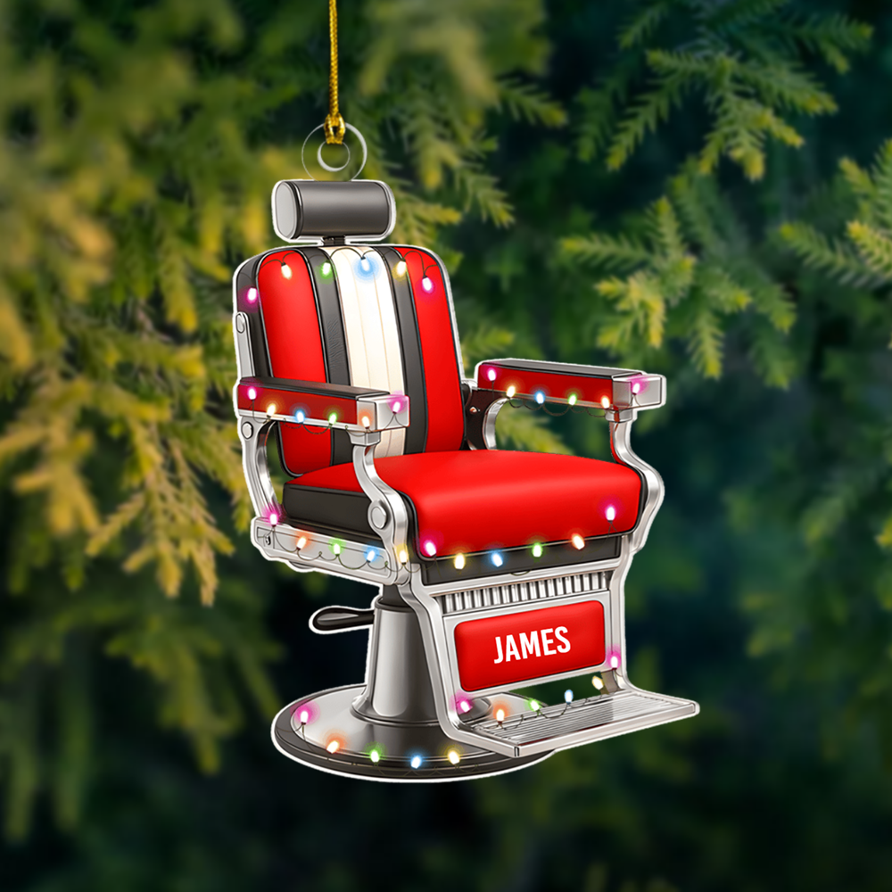 Personalized Barber Chair Ornament – Custom Name Christmas Tree Decor for Barbers & Hair Stylists Ornament