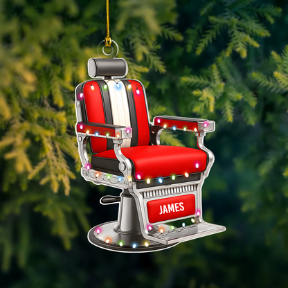 Personalized Barber Chair Ornament – Custom Name Christmas Tree Decor for Barbers & Hair Stylists Ornament