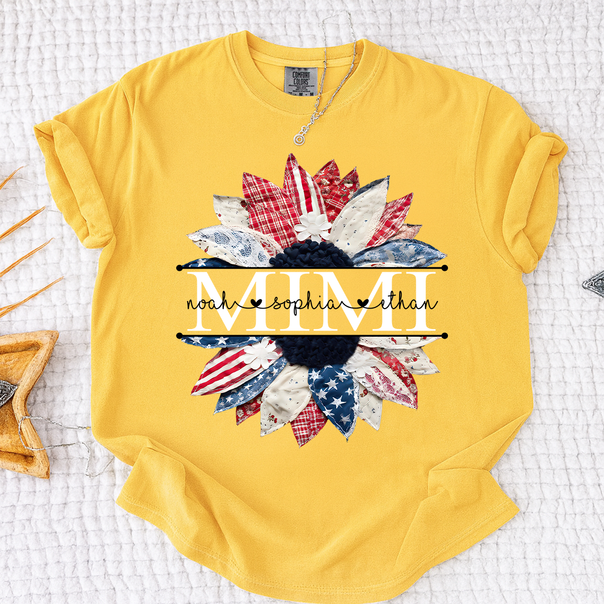 Comfort Colors Mimi Patchwork Floral Shirt with Custom Grandkids Names, Personalized Family Tee