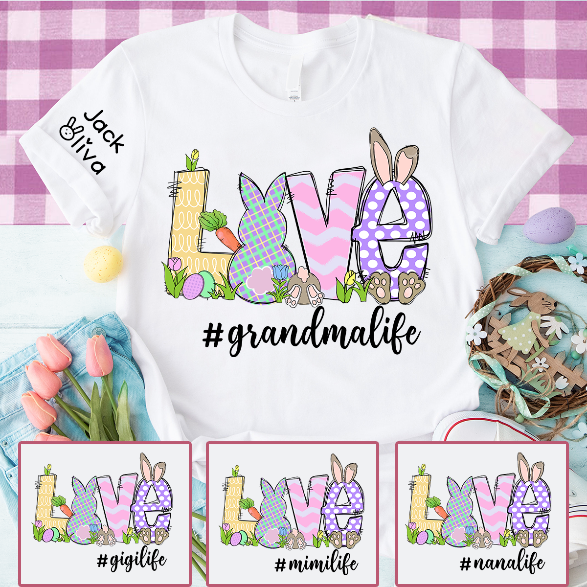 Personalized Love Grandma Life Bunny Easter T-Shirt
