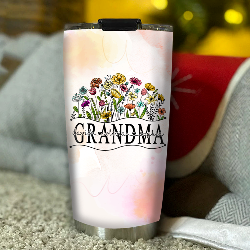 Personalized Water Cups, Custom For Flower Grandma And The Kids. Portable Water Cup With Lid