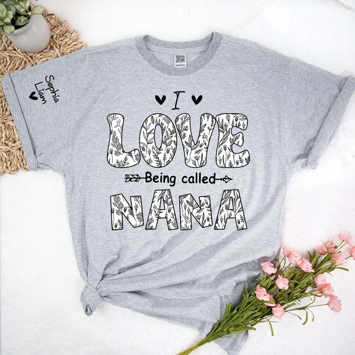 I Love Being Called Nana Shirt, Personalized Nana T Shirt with Kids Names on Sleeve, Cute Grandma Gift, Mothers Day Apparel
