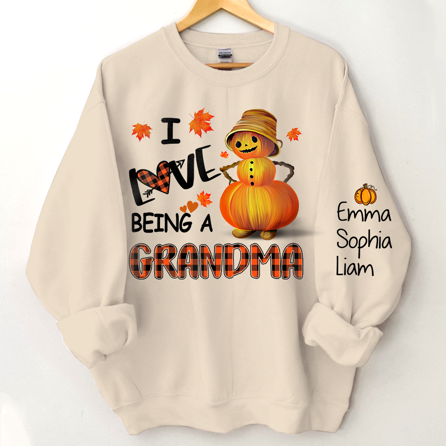 Personalized Grandma Fall Sweatshirt, I Love being a grandma pumpkin with grandkids Sweatshirt
