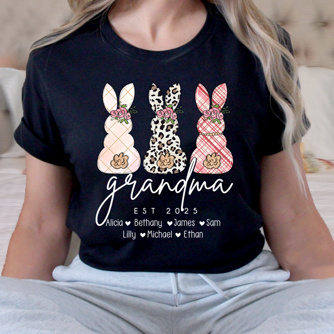 Grandma Easter Bunny Shirt Personalized with Names, Custom Family Bunny Tee