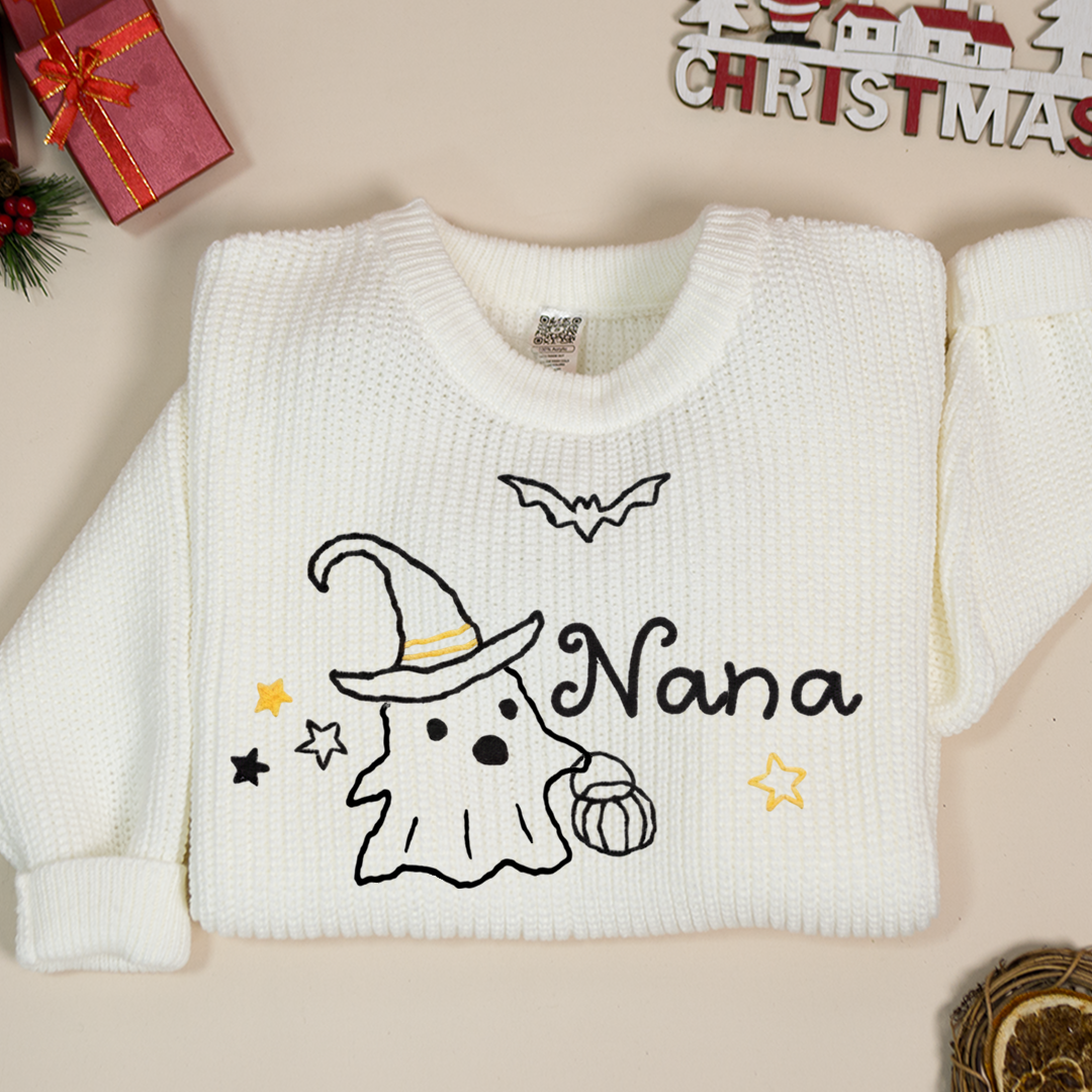Mimi Boo Sweater – Embroidered Halloween Knit Pullover for Grandma