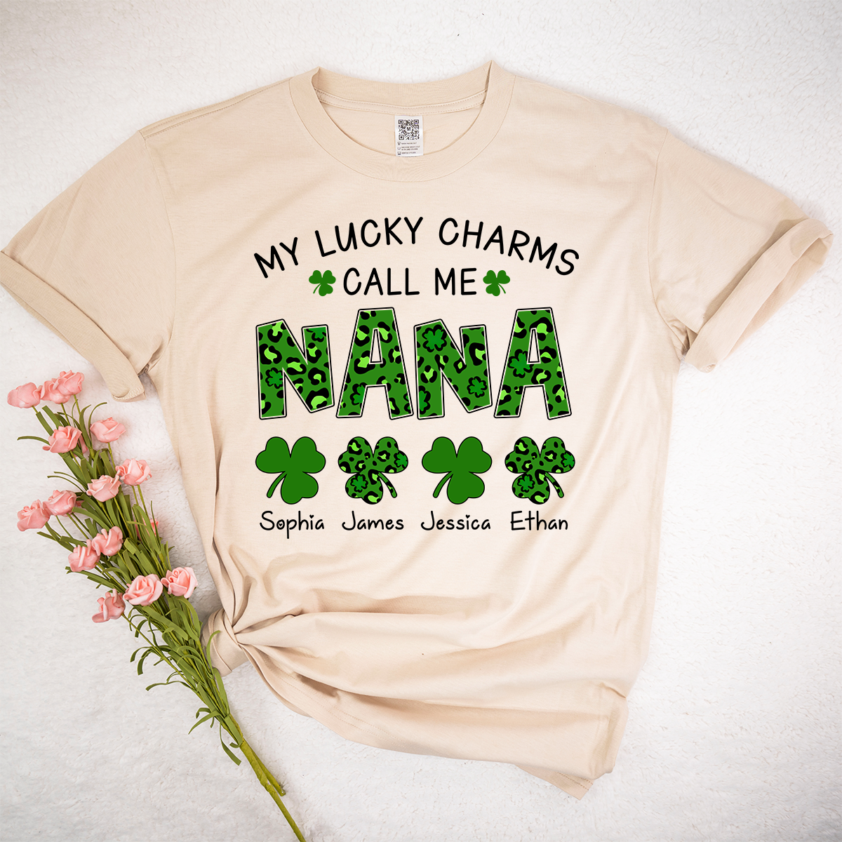 My Lucky Charms Call Me Nana Personalized Shirt, Custom Grandma Name Shirt With Kids Names, St Patrick’s Day Irish Theme Gift