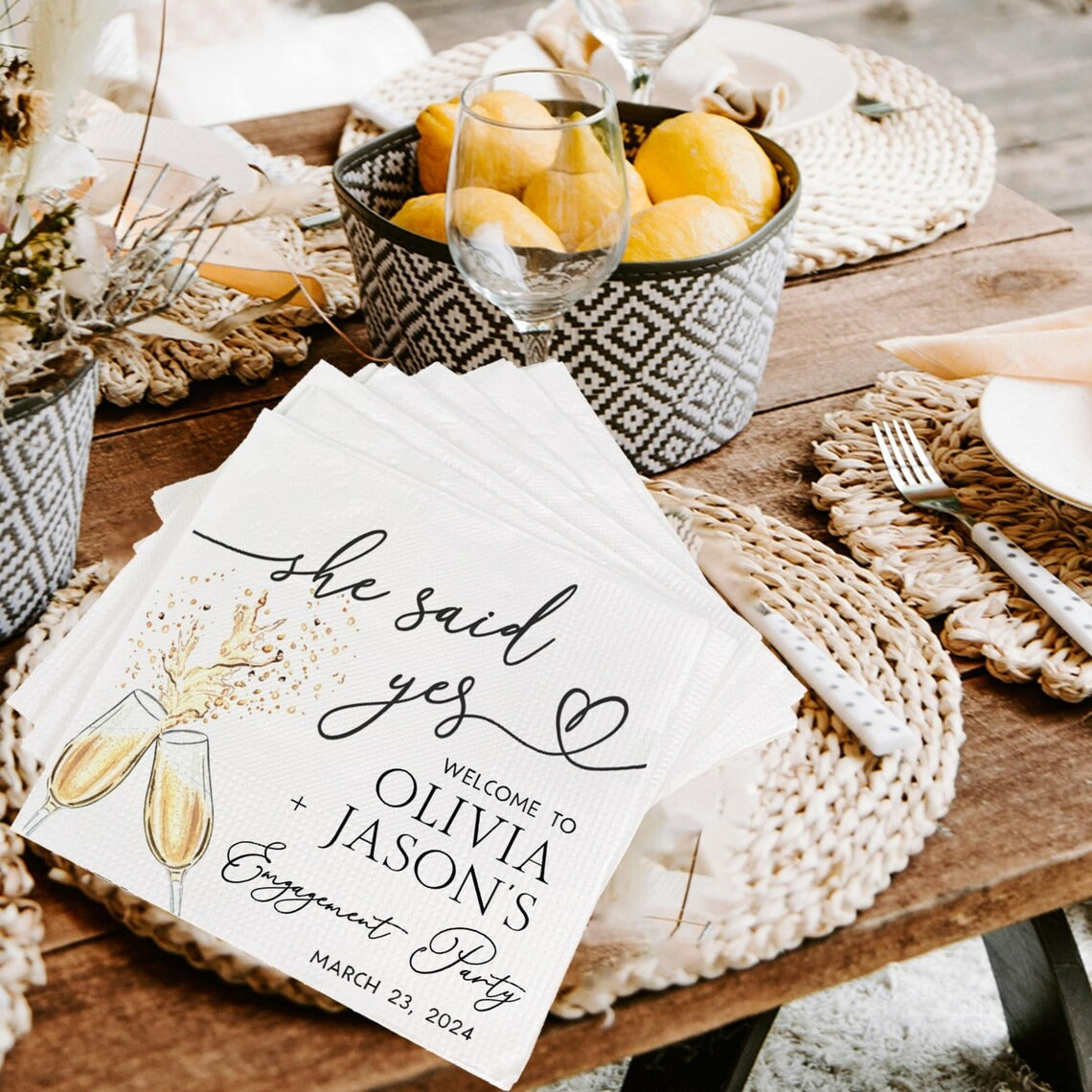 Welcome to Engagement Party Napkins She Said Yes We're Engaged Custom Wedding Napkins Cocktail Napkin Pack Wedding Party Decorations