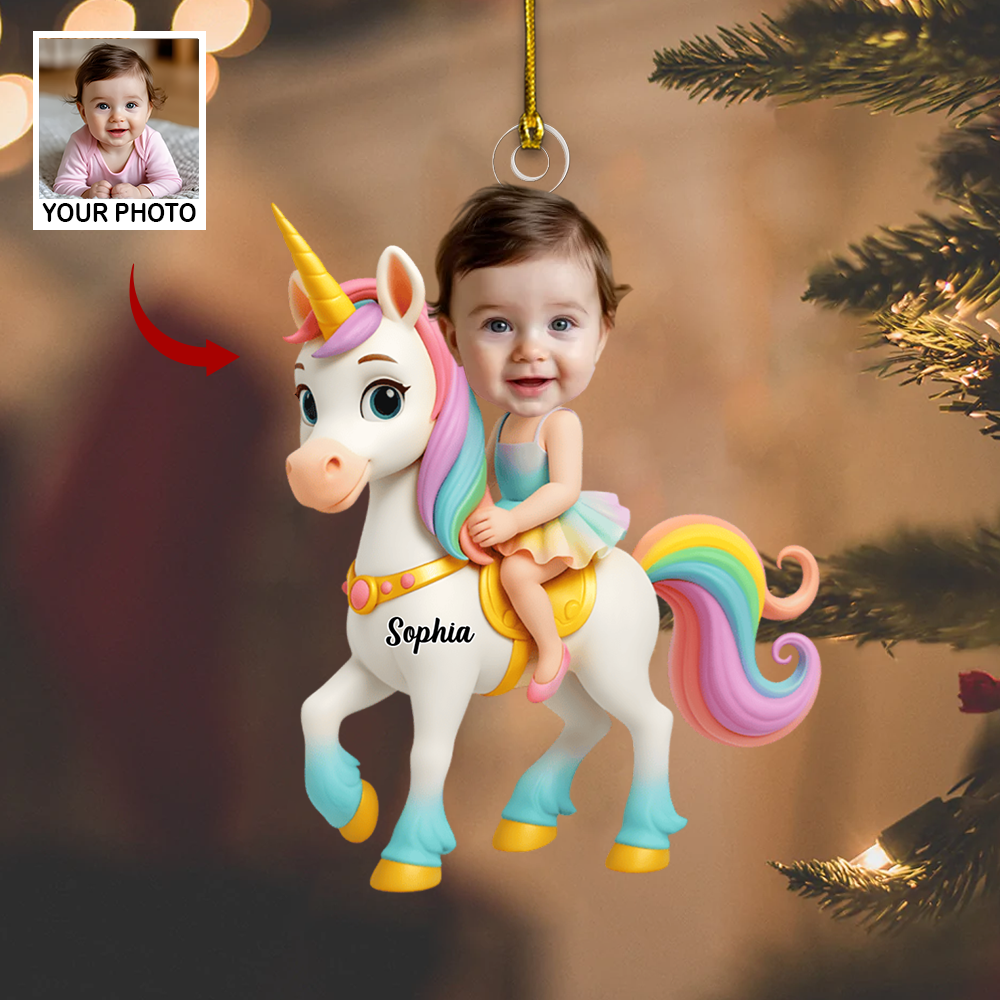 Personalized Unicorn Ornament 2025 – Custom Photo Christmas Decoration, Magical Gift for Kids and Little Girls Ornament