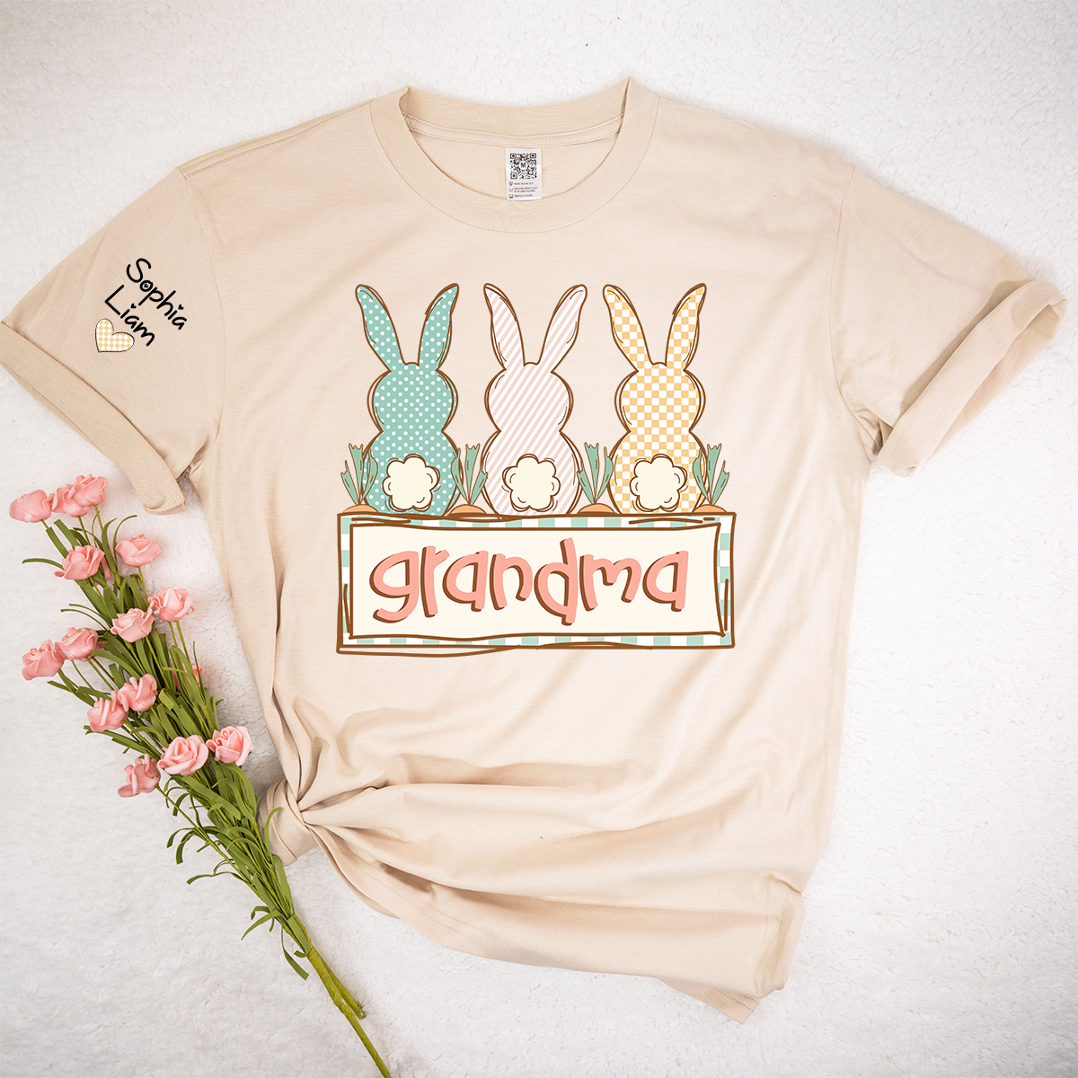 Grandma Bunny Shirt for Easter, Custom Grandma T Shirt with Children Names, Spring Bunny Family Design, Grandma Gift Idea